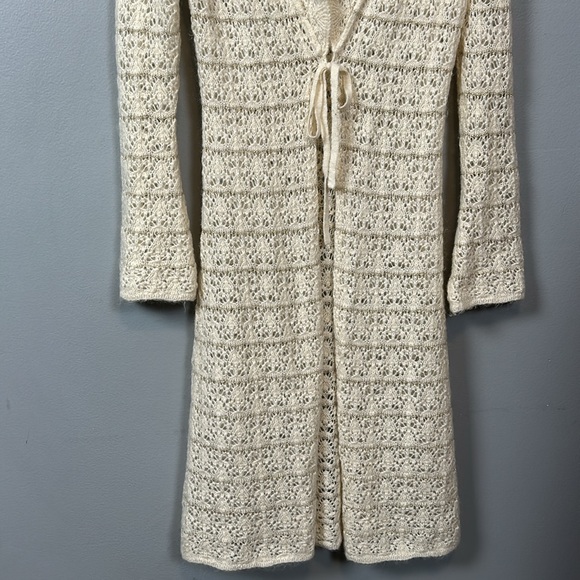 Y2K Heart Moon Star Mohair Blend Cowl Neck Sweater long Cream Crochet Open Sz M - Picture 3 of 14